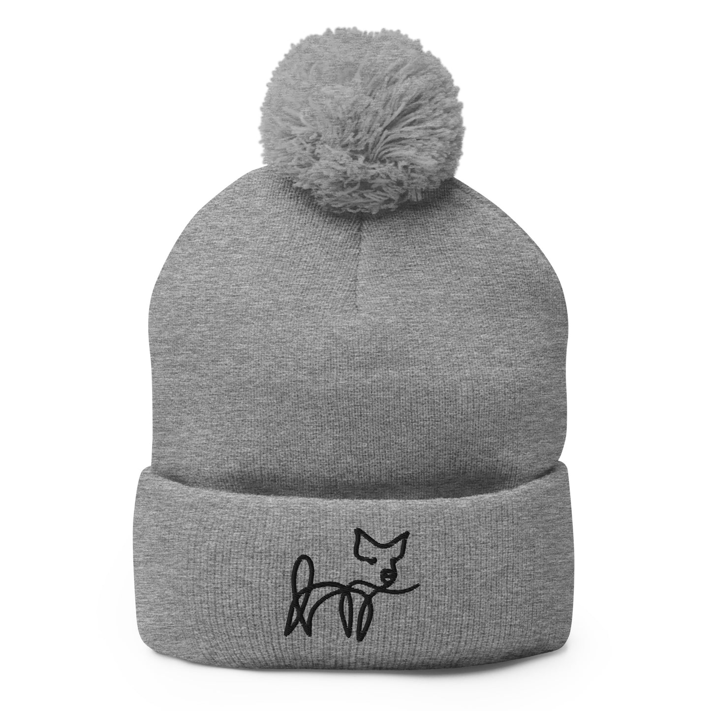 VEGAN " Calligraphy Pig" Embroidered Pom-Pom Beanie