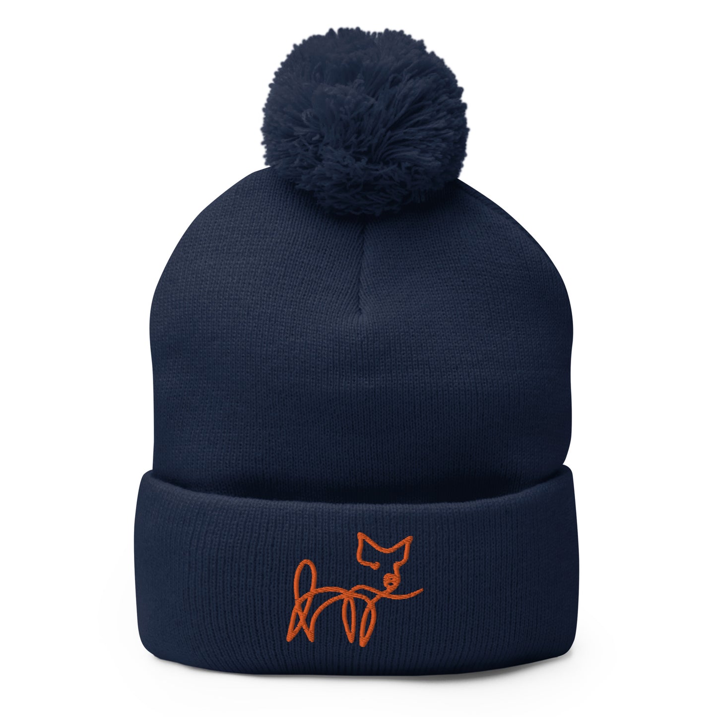 VEGAN " Calligraphy Pig" Embroidered Pom-Pom Beanie