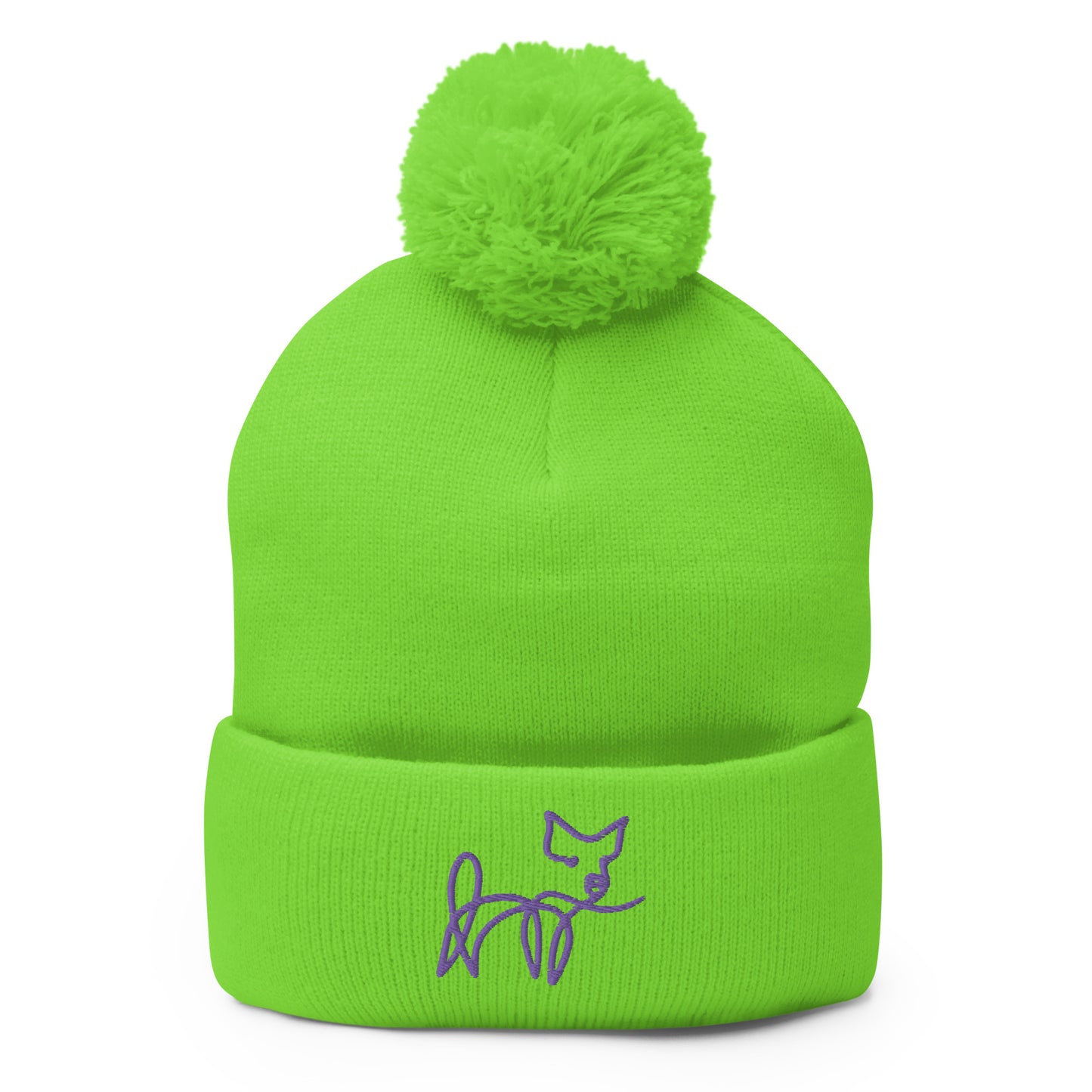 VEGAN " Calligraphy Pig" Embroidered Pom-Pom Beanie