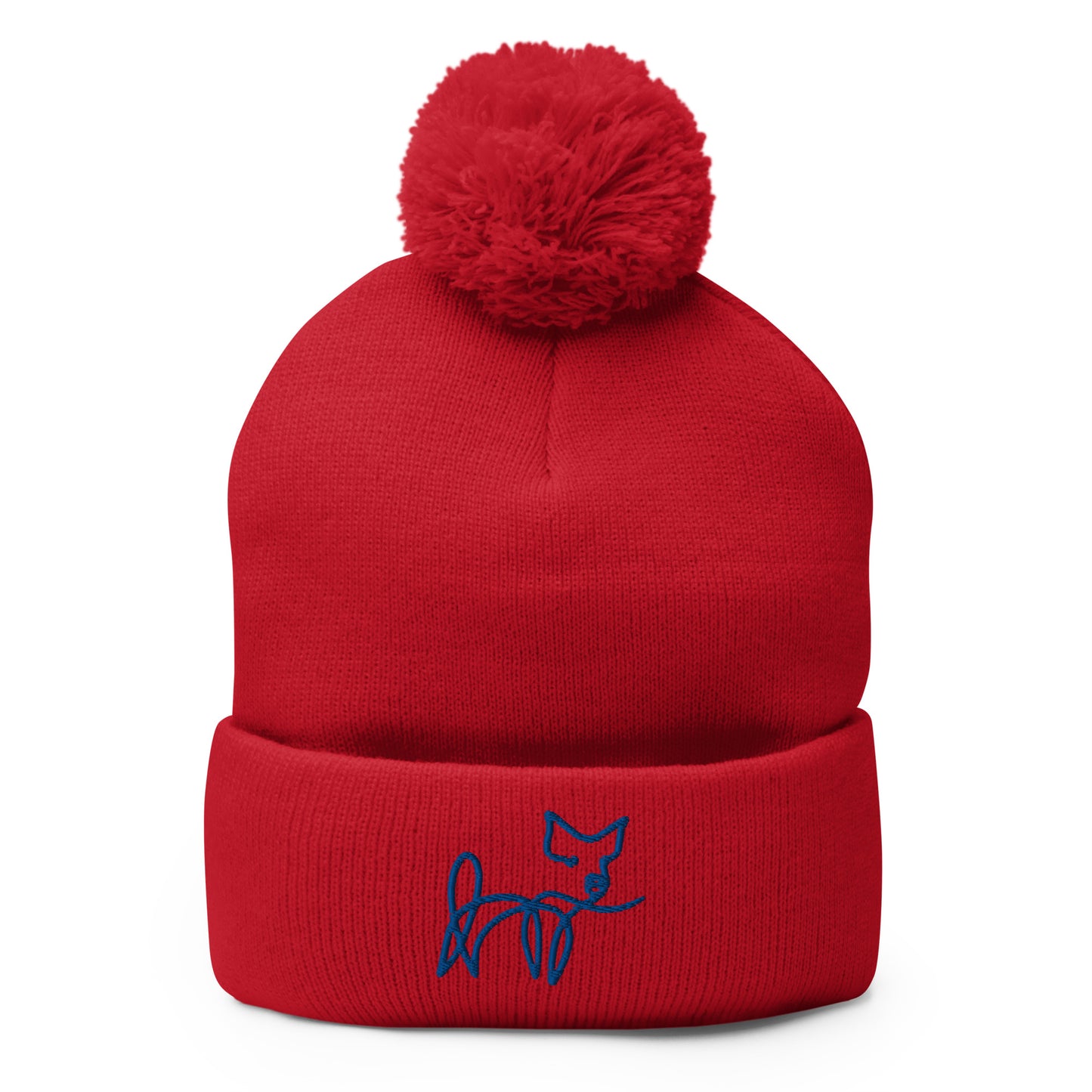VEGAN " Calligraphy Pig" Embroidered Pom-Pom Beanie