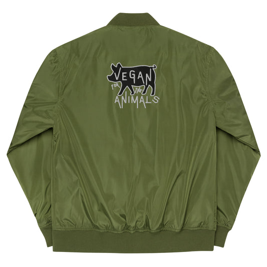 VEGAN FOR THE ANIMALS Premium Embroidered Recycled Bomber Jacket