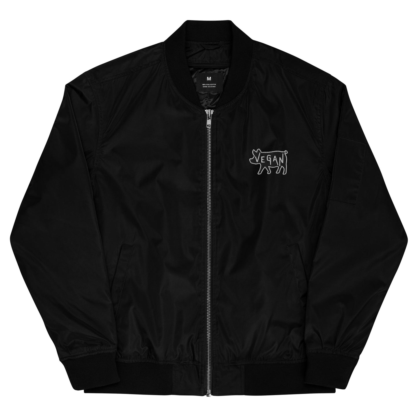 VEGAN FOR THE ANIMALS Premium Embroidered Recycled Bomber Jacket