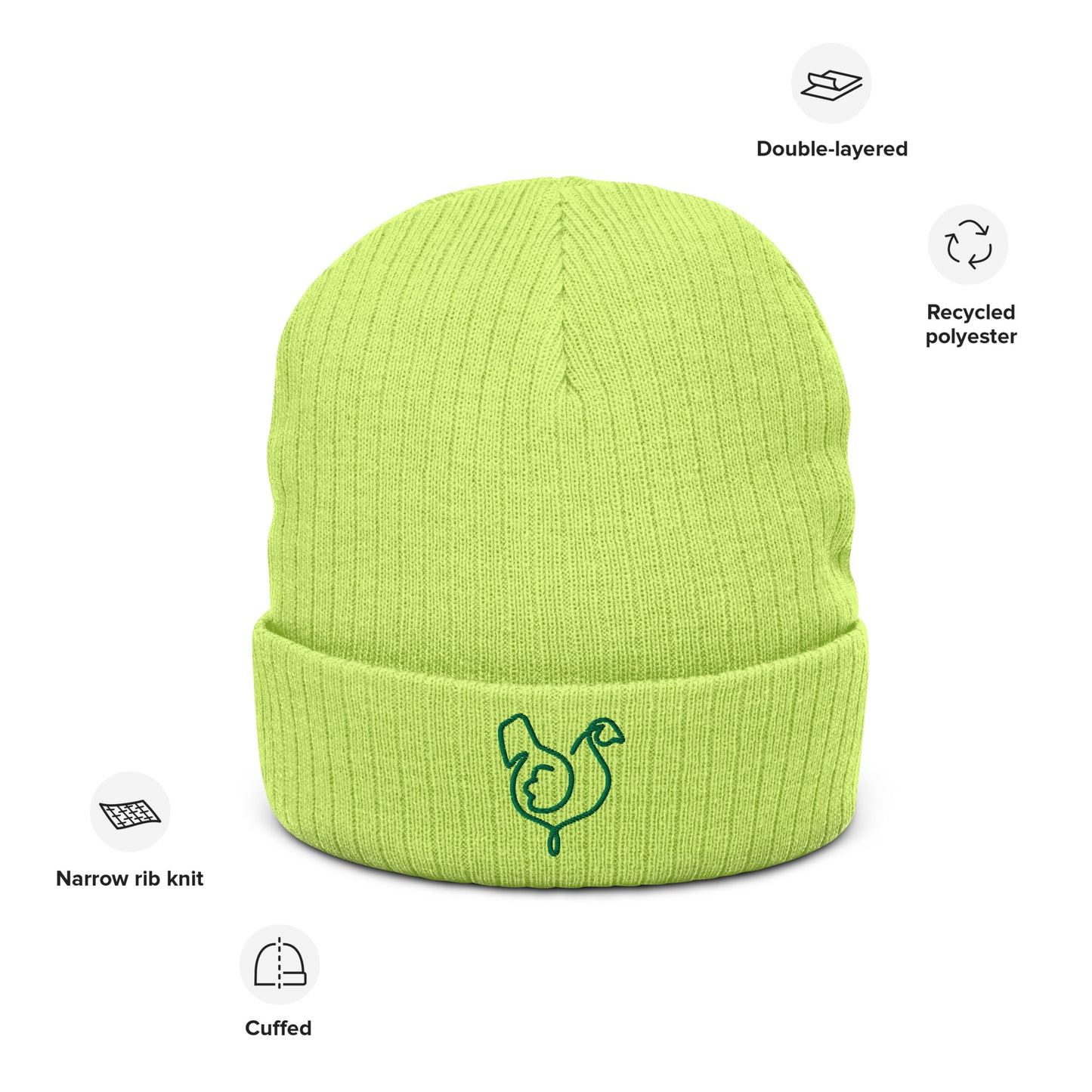 Vegan "Chicken" Embroidered Ribbed knit beanie
