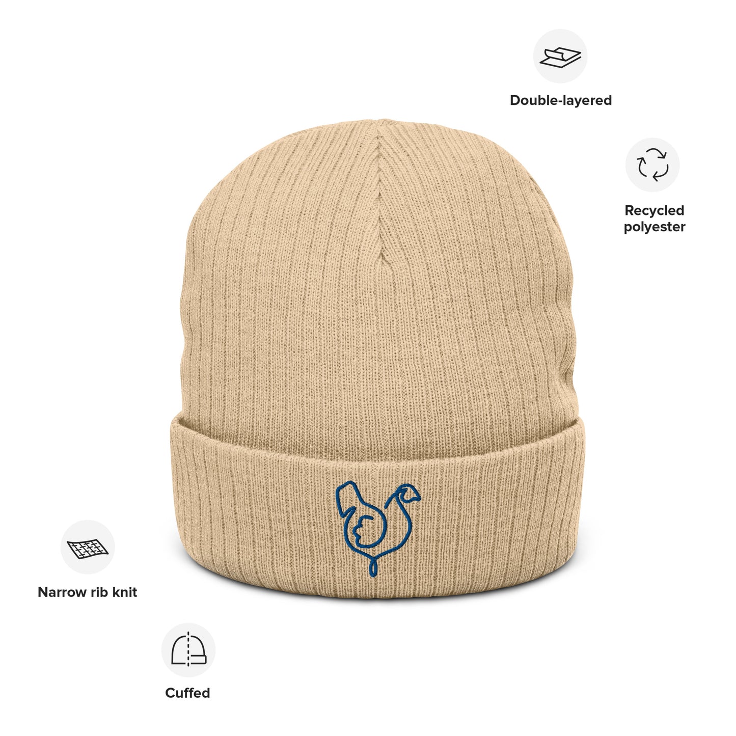 Vegan "Chicken" Embroidered Ribbed knit beanie