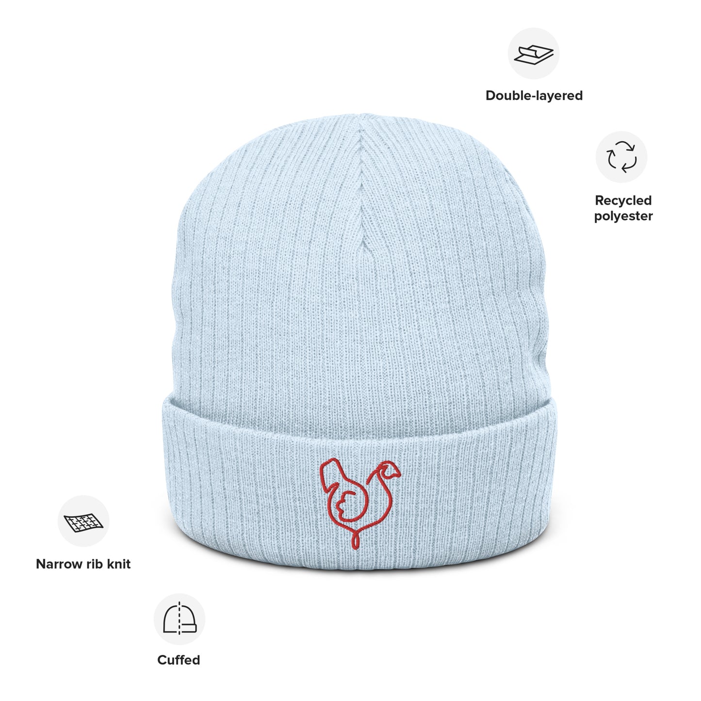 Vegan "Chicken" Embroidered Ribbed knit beanie