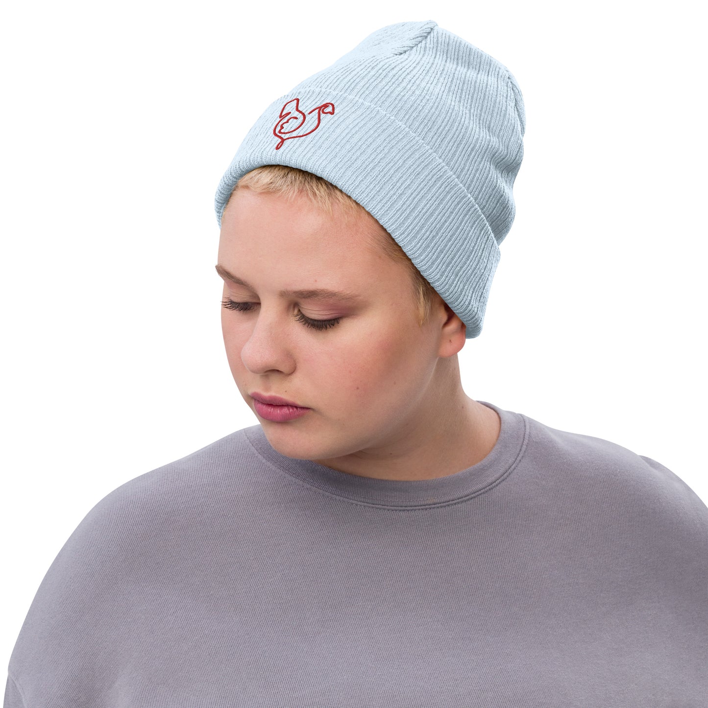 Vegan "Chicken" Embroidered Ribbed knit beanie