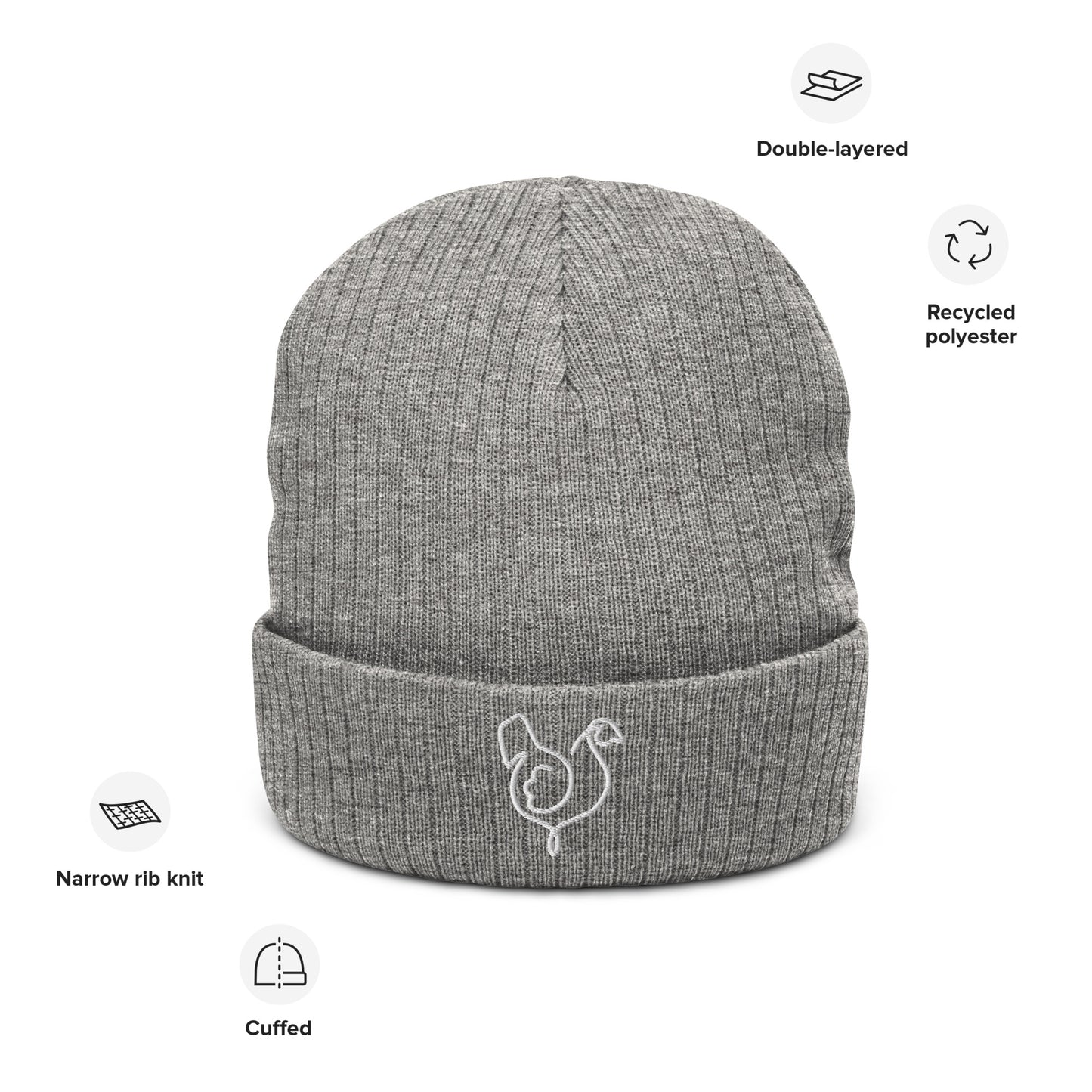 Vegan "Chicken" Embroidered Ribbed knit beanie