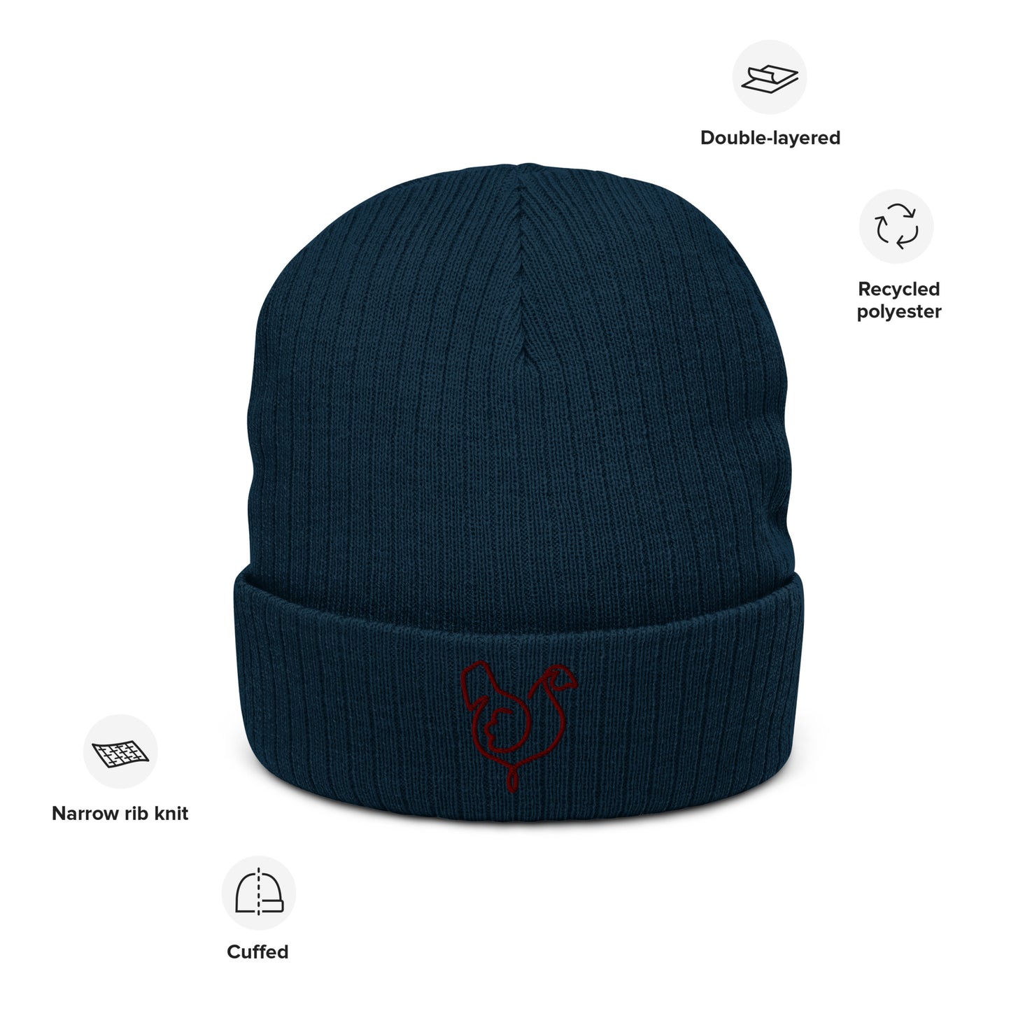 Vegan "Chicken" Embroidered Ribbed knit beanie