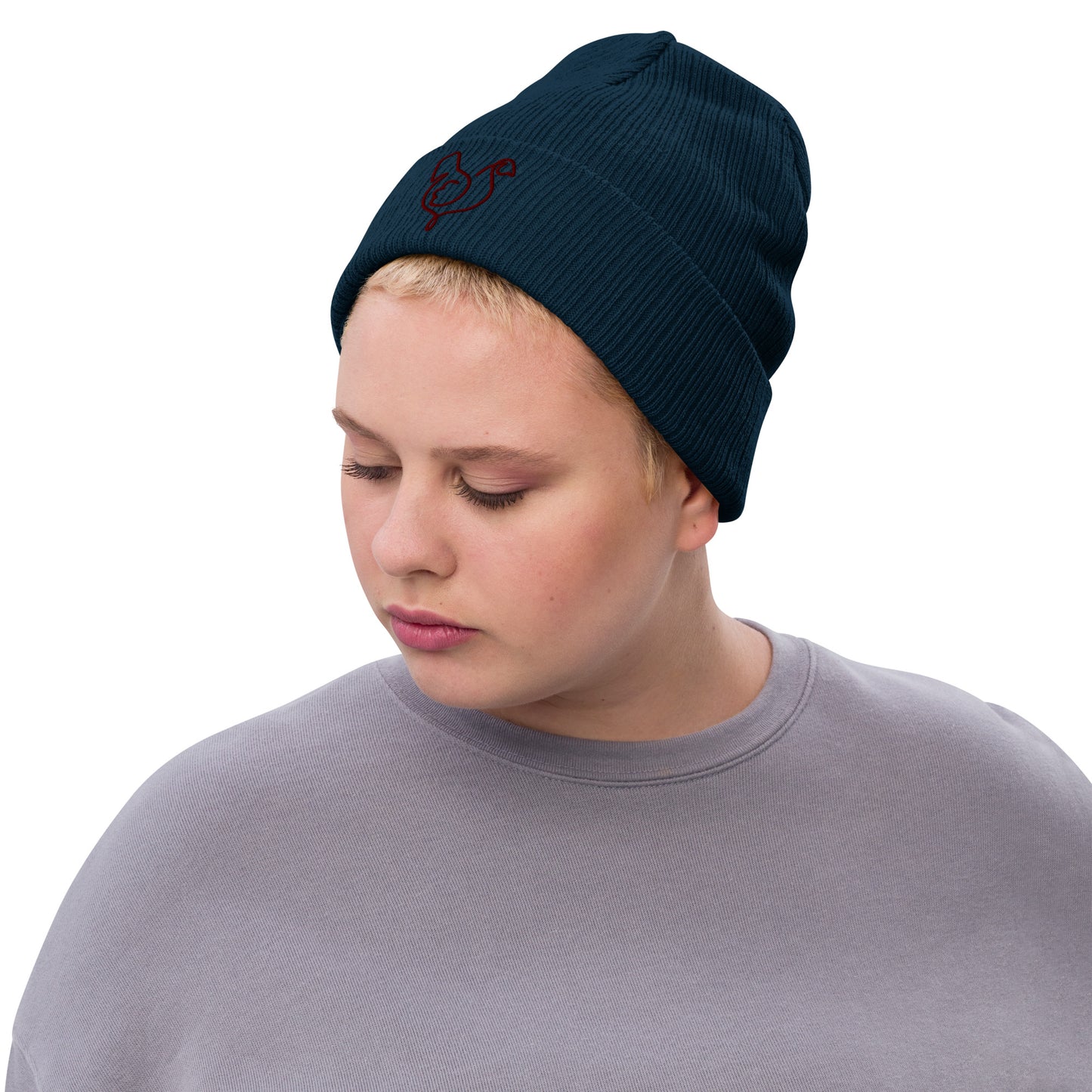 Vegan "Chicken" Embroidered Ribbed knit beanie