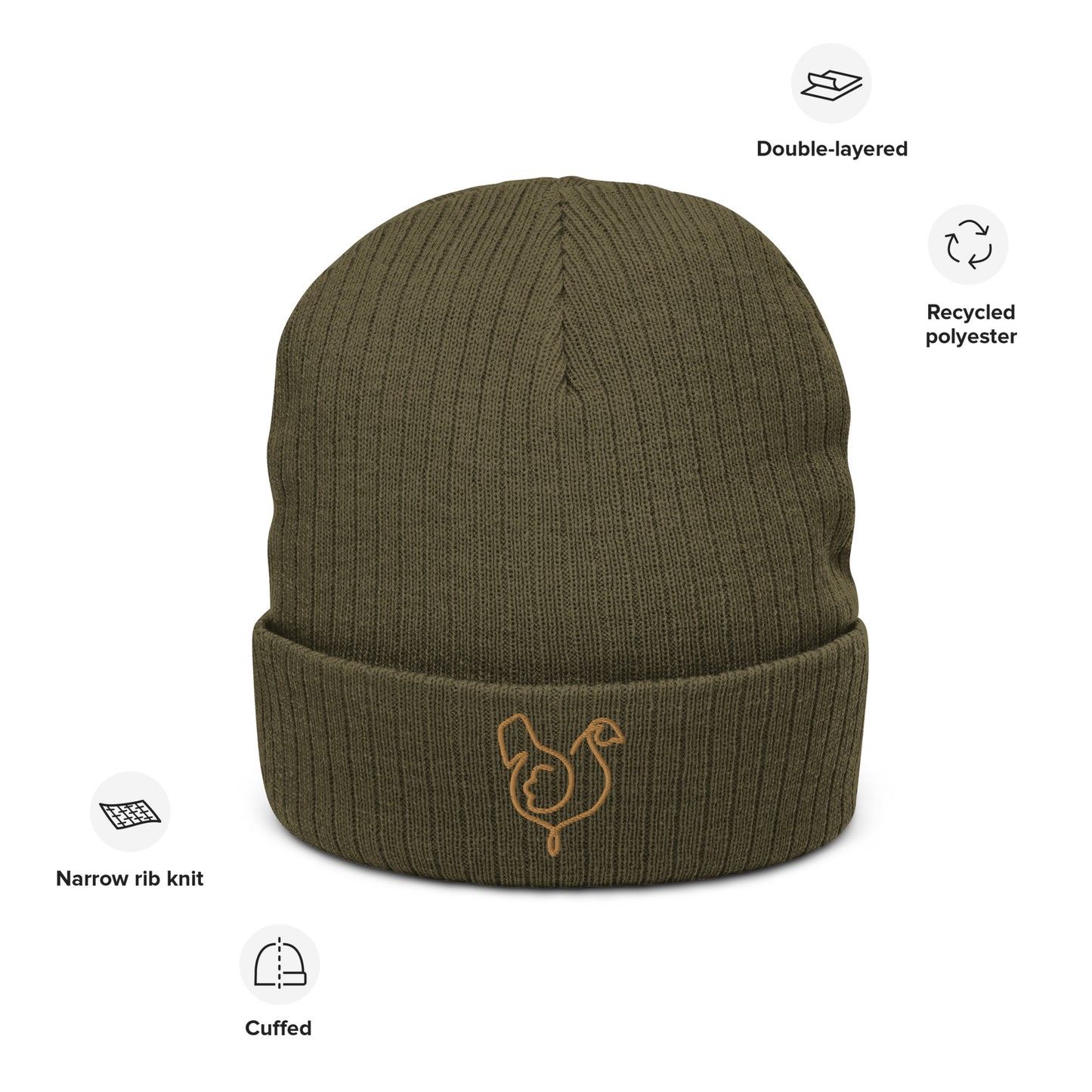 Vegan "Chicken" Embroidered Ribbed knit beanie