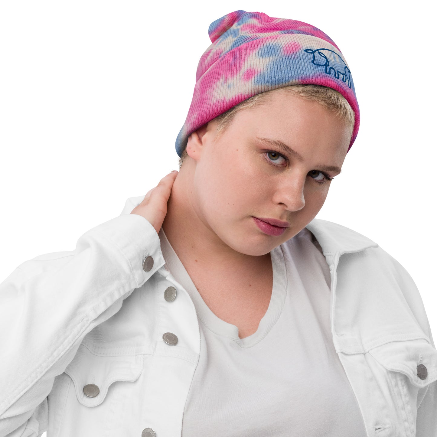 VEGAN " Pig " Embroidered Tie-dye beanie