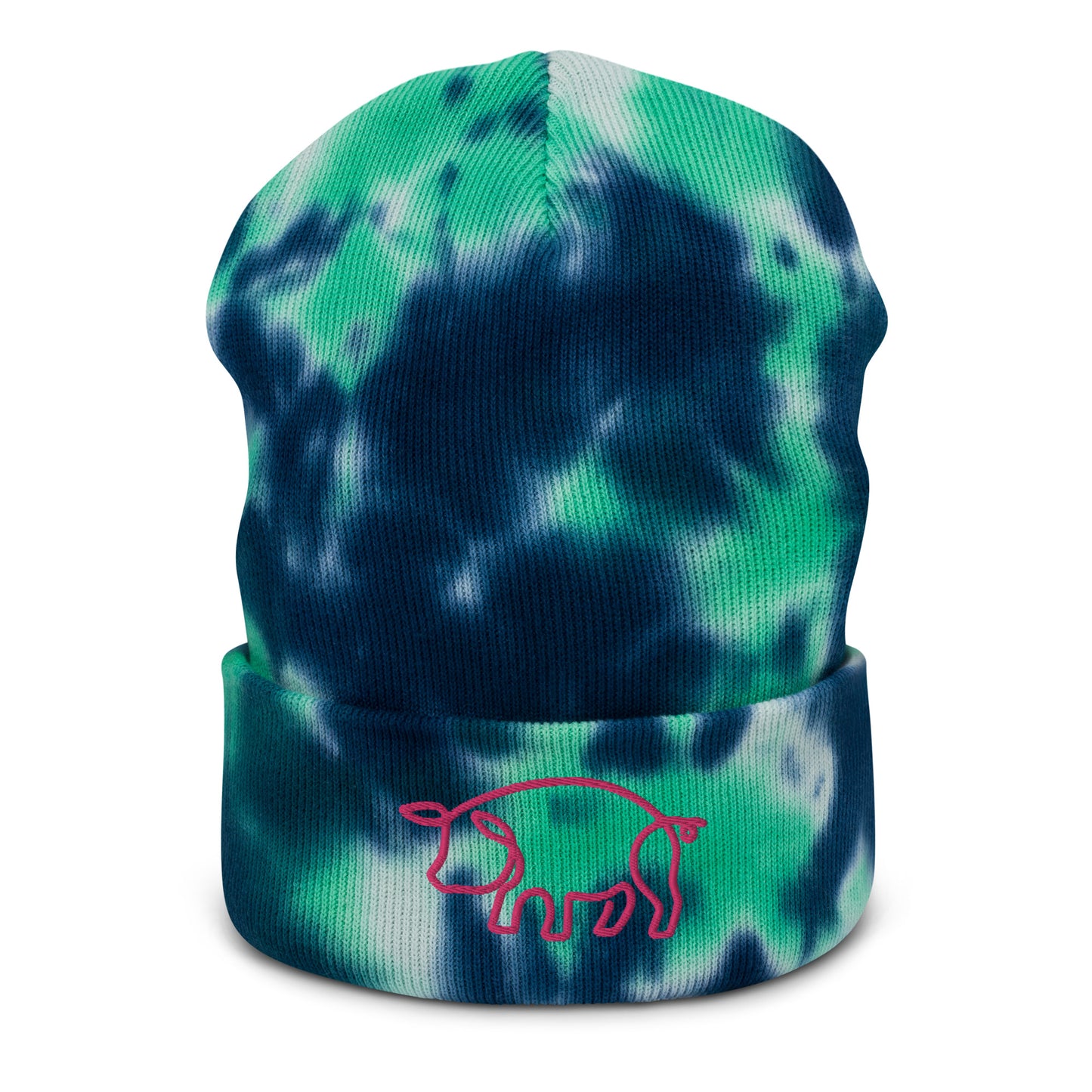 VEGAN " Pig " Embroidered Tie-dye beanie