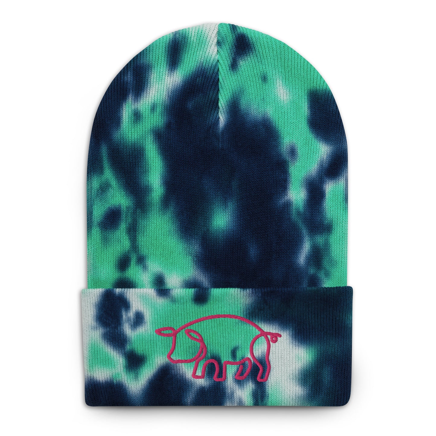 VEGAN " Pig " Embroidered Tie-dye beanie