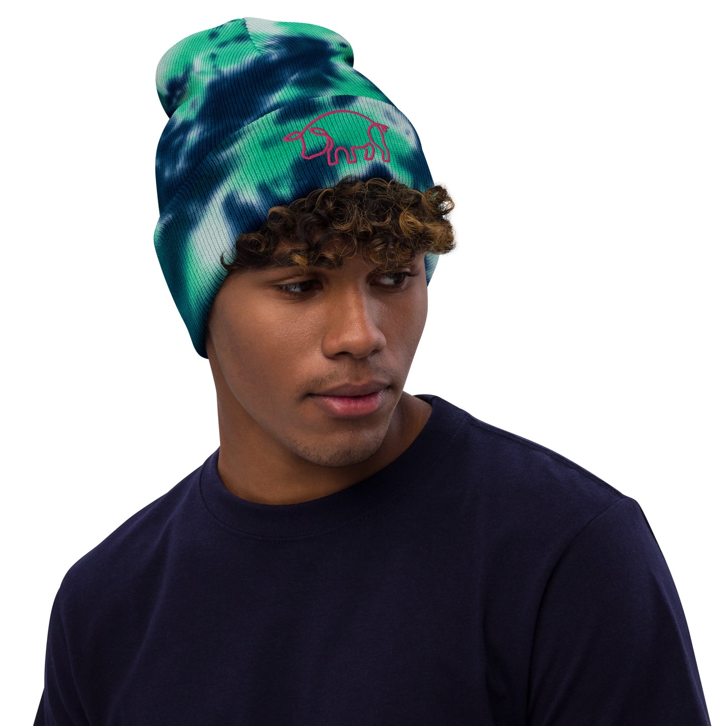 VEGAN " Pig " Embroidered Tie-dye beanie