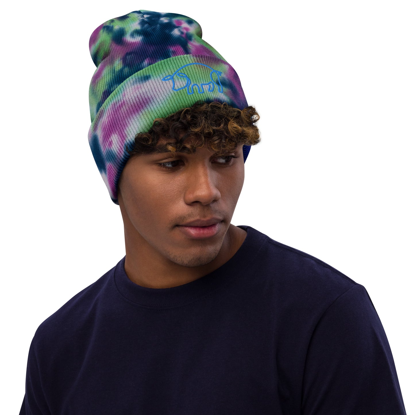VEGAN " Pig " Embroidered Tie-dye beanie