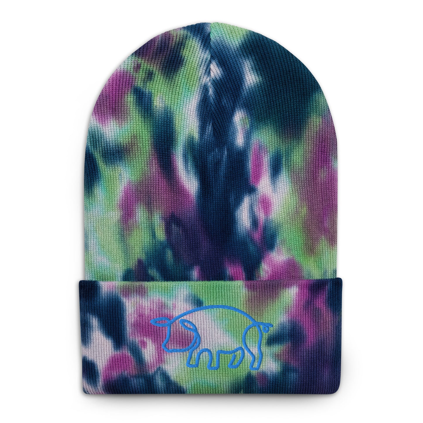 VEGAN " Pig " Embroidered Tie-dye beanie