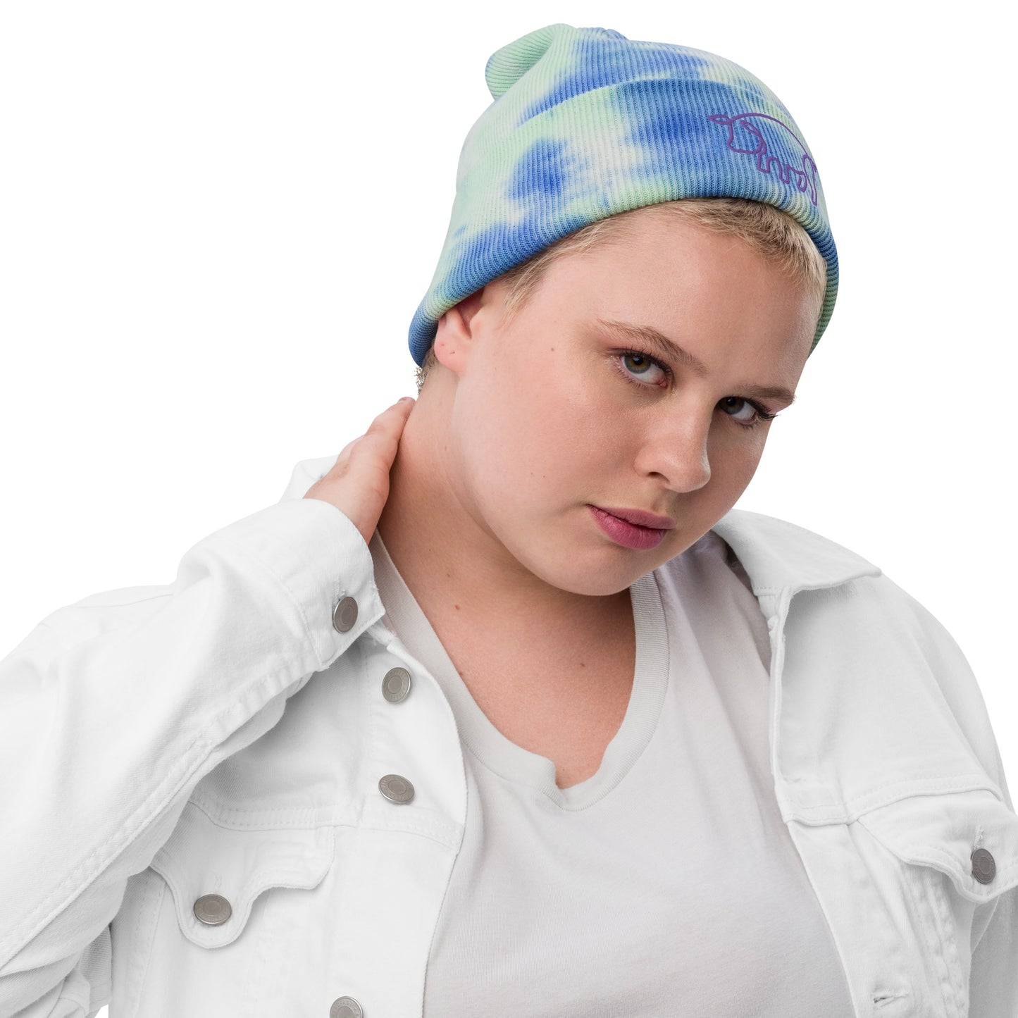 VEGAN " Pig " Embroidered Tie-dye beanie