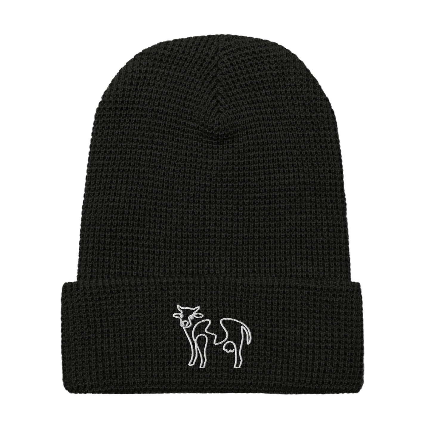 VEGAN " Cow Calligraphy " Embroidered Waffle beanie