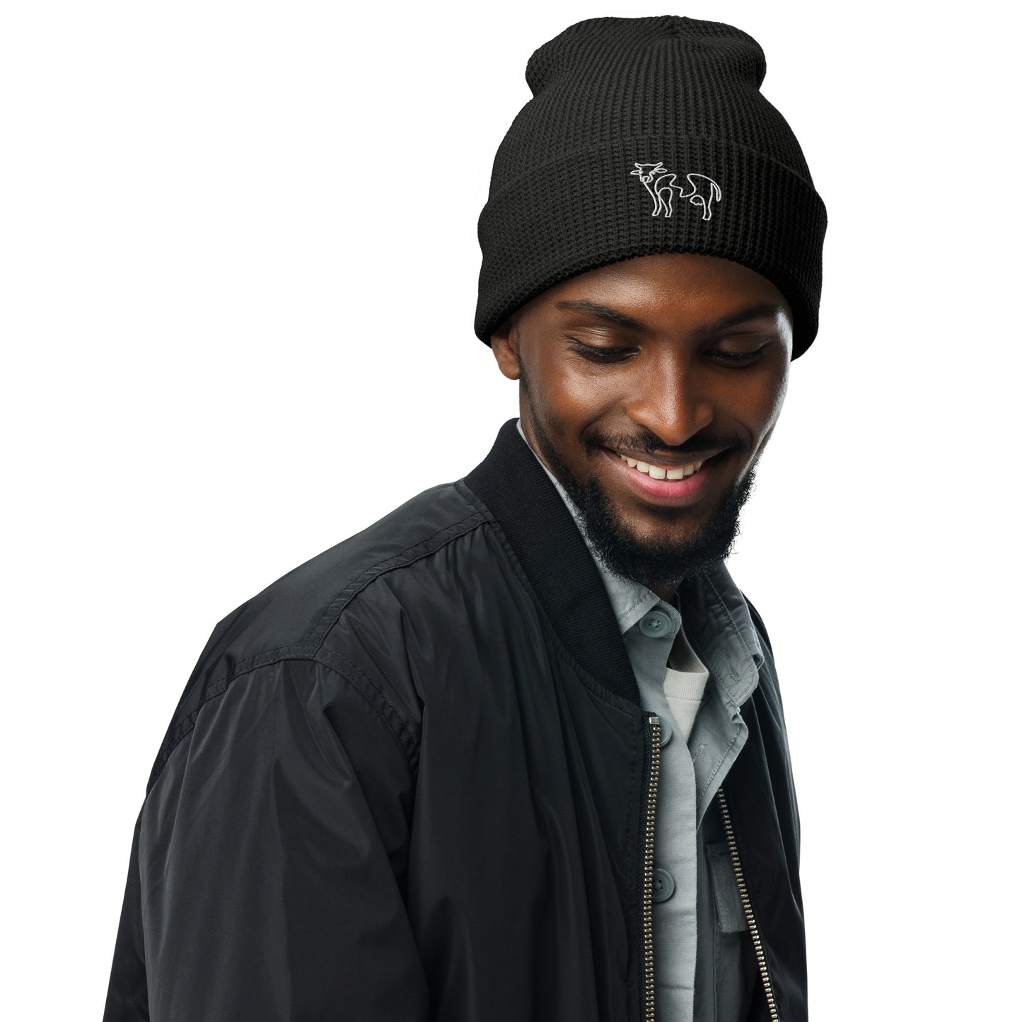 VEGAN " Cow Calligraphy " Embroidered Waffle beanie