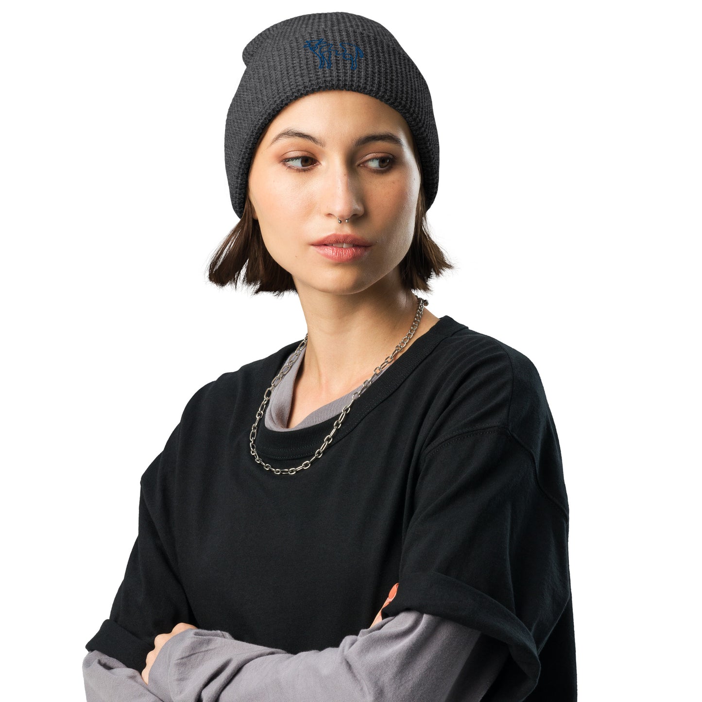 VEGAN " Cow Calligraphy " Embroidered Waffle beanie