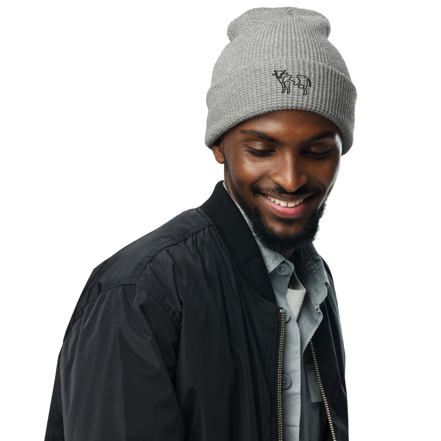 VEGAN " Cow Calligraphy " Embroidered Waffle beanie