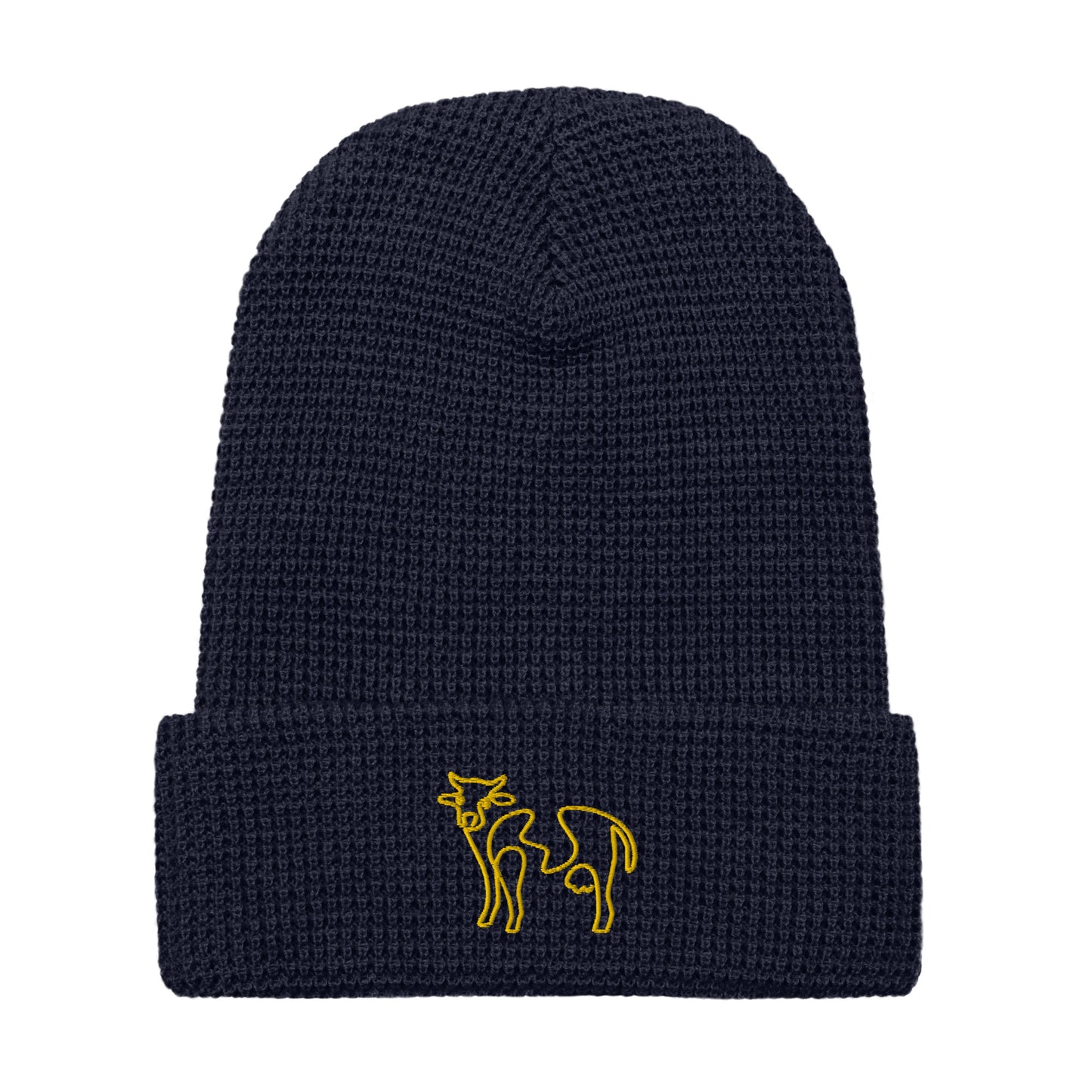 VEGAN " Cow Calligraphy " Embroidered Waffle beanie