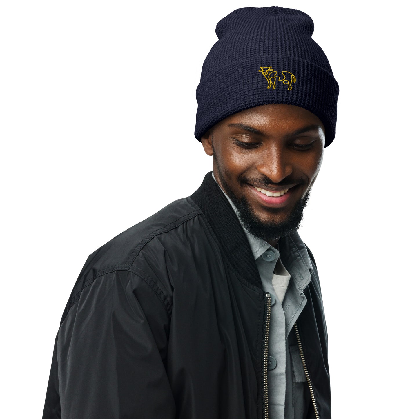 VEGAN " Cow Calligraphy " Embroidered Waffle beanie