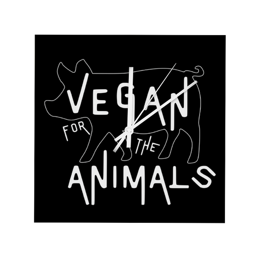 VEGAN For The Animals 11"/12"/15"  Square Non-ticking Scaleless Wooden Wall Clock