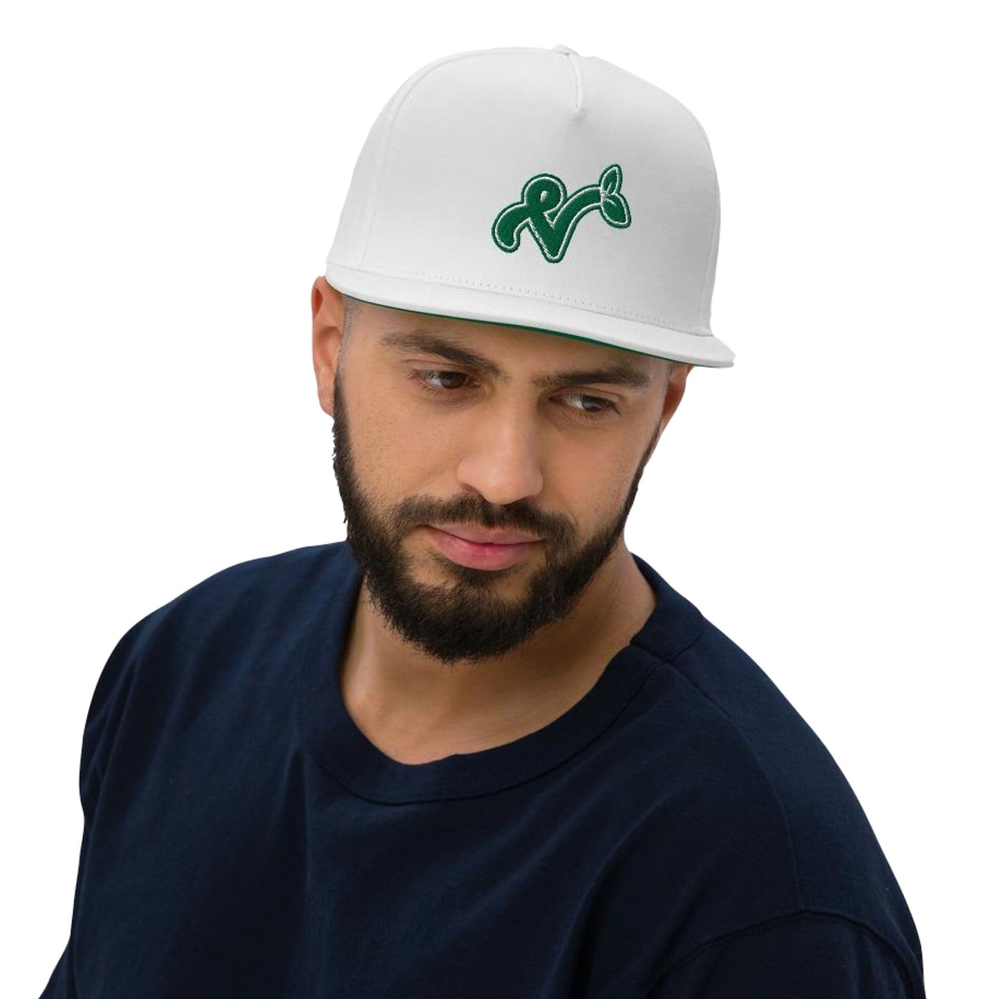 Vegan "V" Embroidered High Profile 100% Cotton 5 Panel Flat Bill Cap