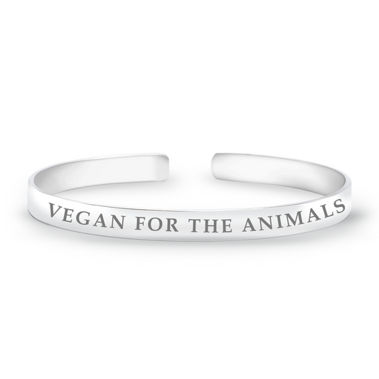 Vegan For The Animals  Engraved 925 Sterling Silver Bracelet Cuff Bracelet Bangle