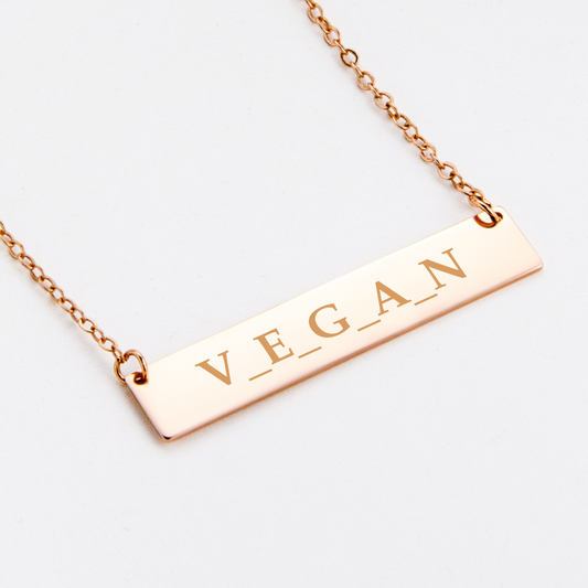 Vegan Engraved Rose Gold 925 Sterling Silver Bar Pendant Necklace
