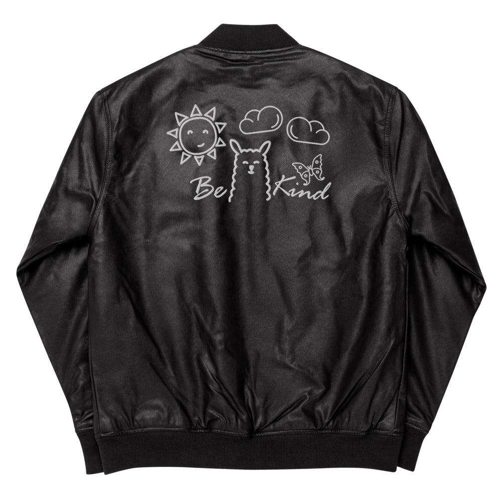 VEGAN "BE KIND" Unisex Embroidered Faux Leather Bomber Jacket