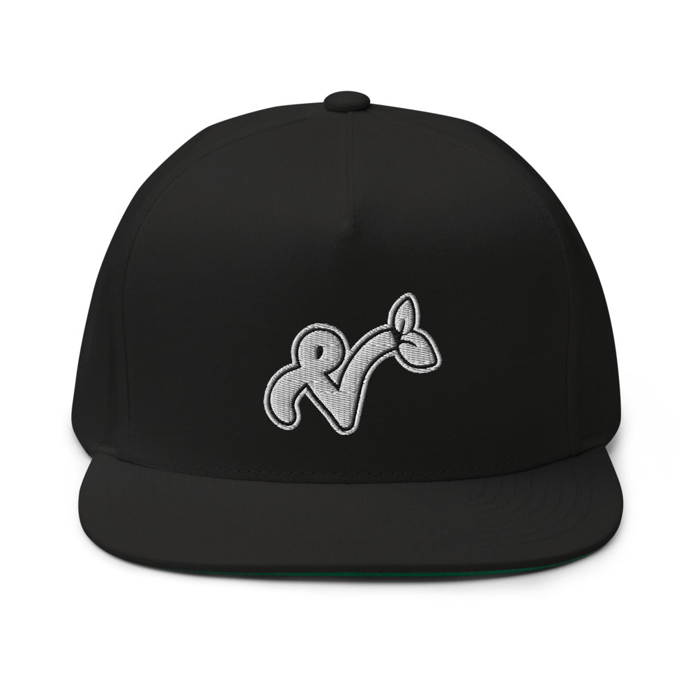 Vegan "V" Embroidered High Profile 100% Cotton 5 Panel Flat Bill Cap