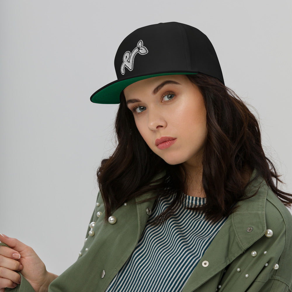 Vegan "V" Embroidered High Profile 100% Cotton 5 Panel Flat Bill Cap