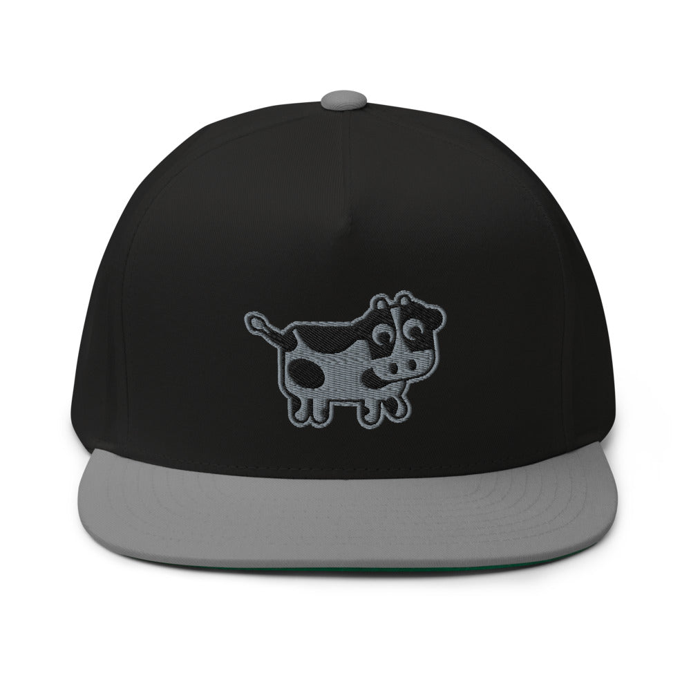 Vegan Cow Embroidered 5 Panel High Profile Flat Bill Cap