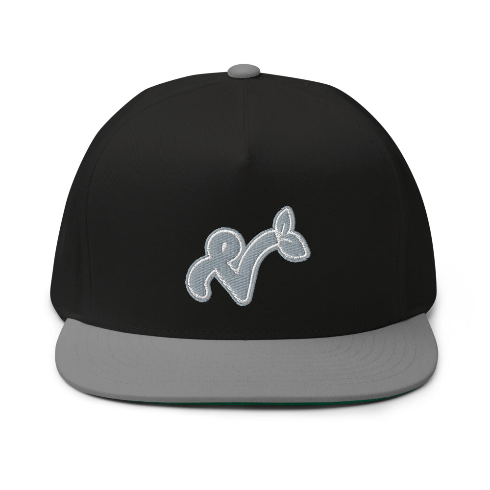 Vegan "V" Embroidered High Profile 100% Cotton 5 Panel Flat Bill Cap