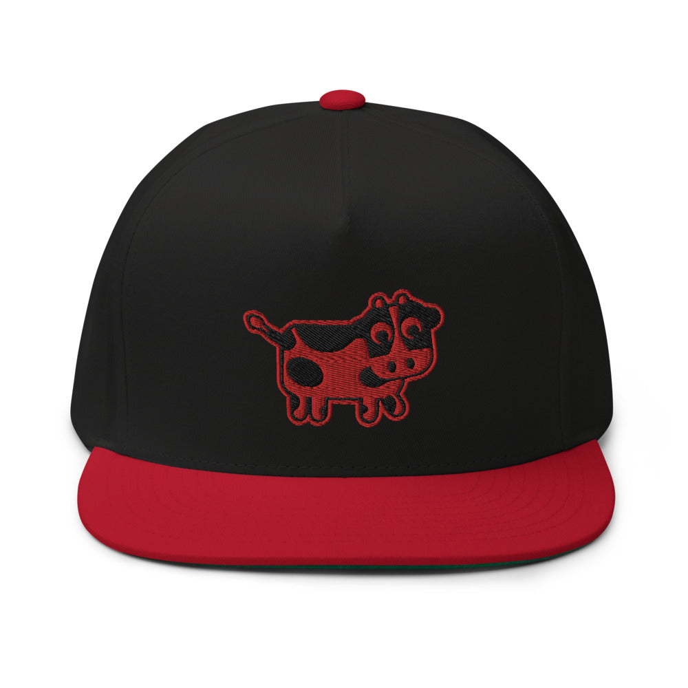 Vegan Cow Embroidered 5 Panel High Profile Flat Bill Cap