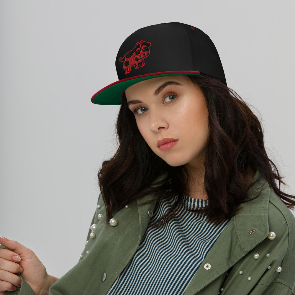 Vegan Cow Embroidered 5 Panel High Profile Flat Bill Cap