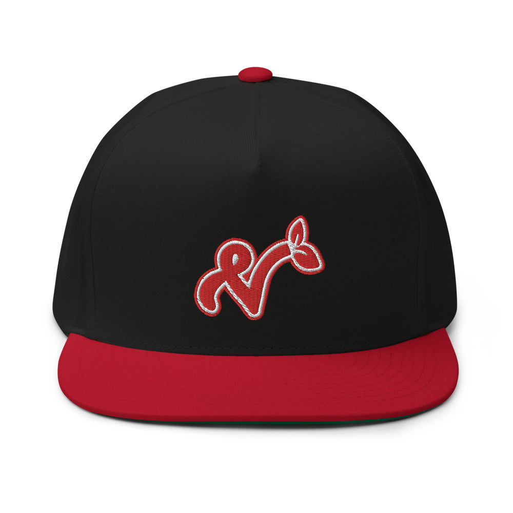 Vegan "V" Embroidered High Profile 100% Cotton 5 Panel Flat Bill Cap