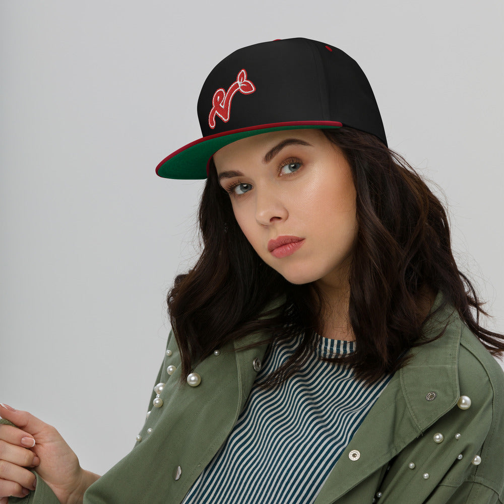 Vegan "V" Embroidered High Profile 100% Cotton 5 Panel Flat Bill Cap
