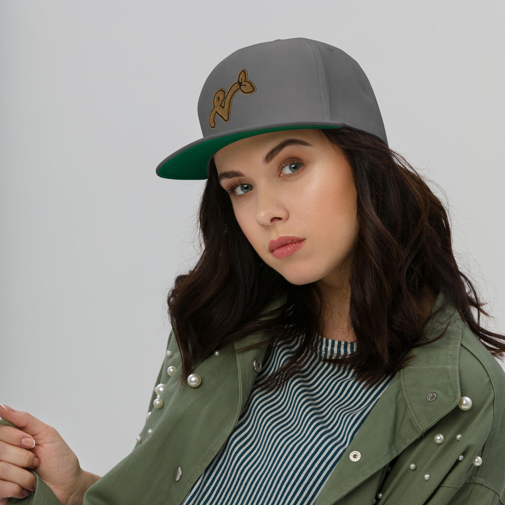 Vegan "V" Embroidered High Profile 100% Cotton 5 Panel Flat Bill Cap