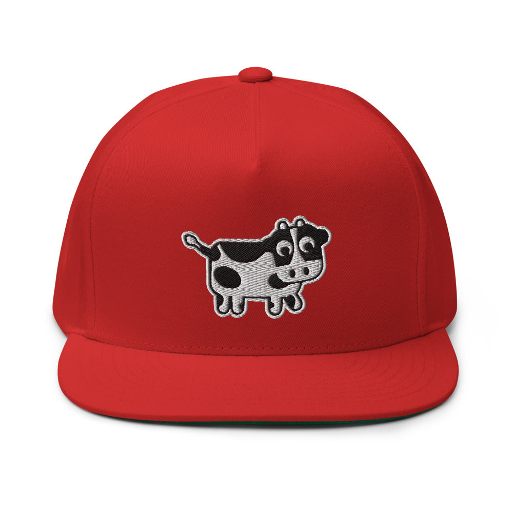 Vegan Cow Embroidered 5 Panel High Profile Flat Bill Cap