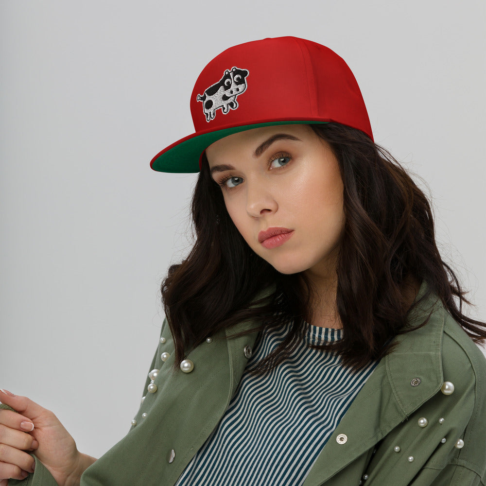 Vegan Cow Embroidered 5 Panel High Profile Flat Bill Cap