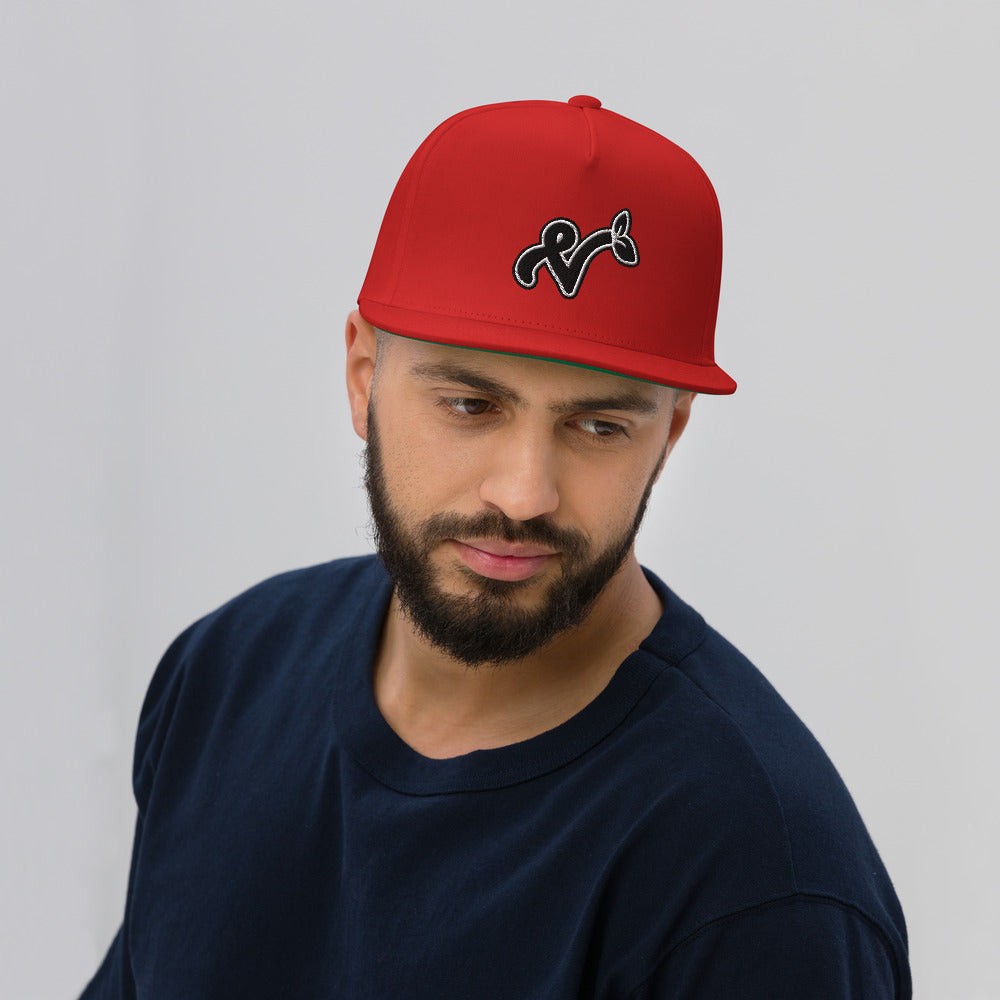 Vegan "V" Embroidered High Profile 100% Cotton 5 Panel Flat Bill Cap