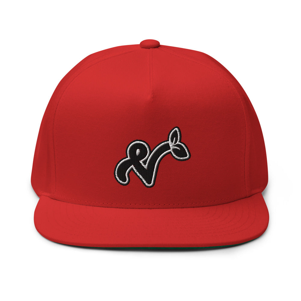 Vegan "V" Embroidered High Profile 100% Cotton 5 Panel Flat Bill Cap
