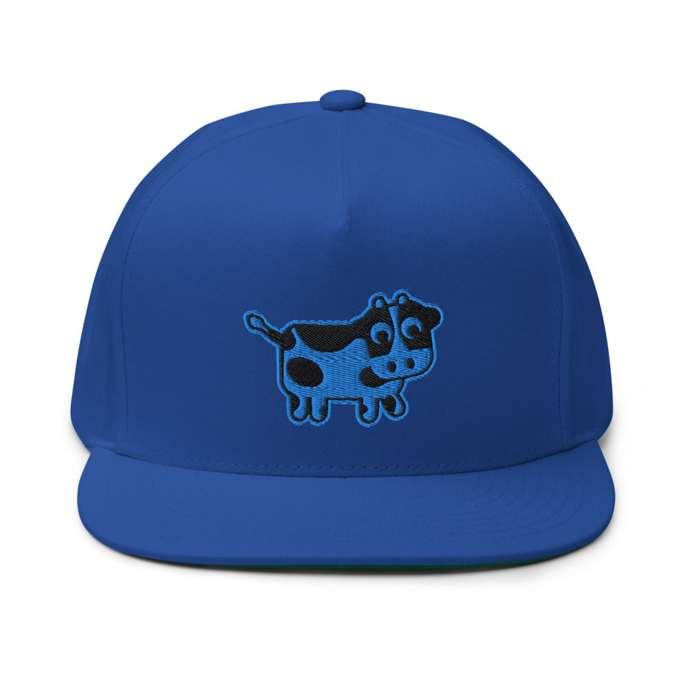 Vegan Cow Embroidered 5 Panel High Profile Flat Bill Cap