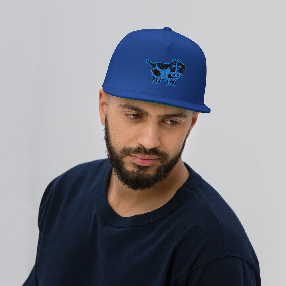 Vegan Cow Embroidered 5 Panel High Profile Flat Bill Cap