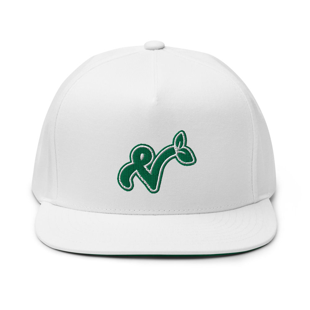 Vegan "V" Embroidered High Profile 100% Cotton 5 Panel Flat Bill Cap