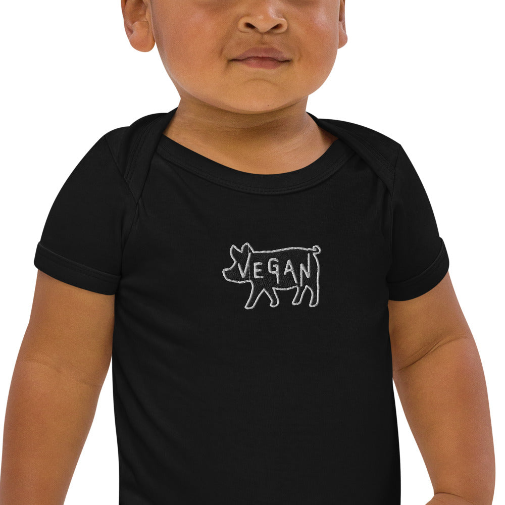 VEGAN Organic cotton Embroidered baby bodysuit