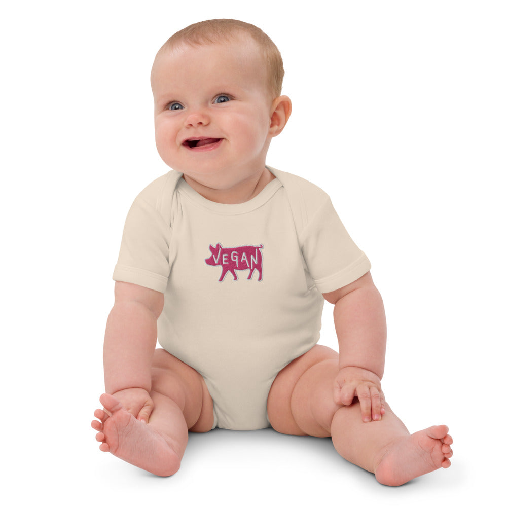 VEGAN Organic cotton Embroidered baby bodysuit